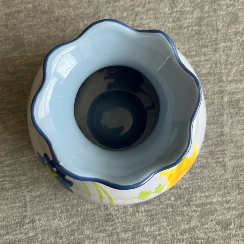 Kimberly Hodges Hallmark Floral Ceramic Vase with Blue‎ and Green Accents Spring